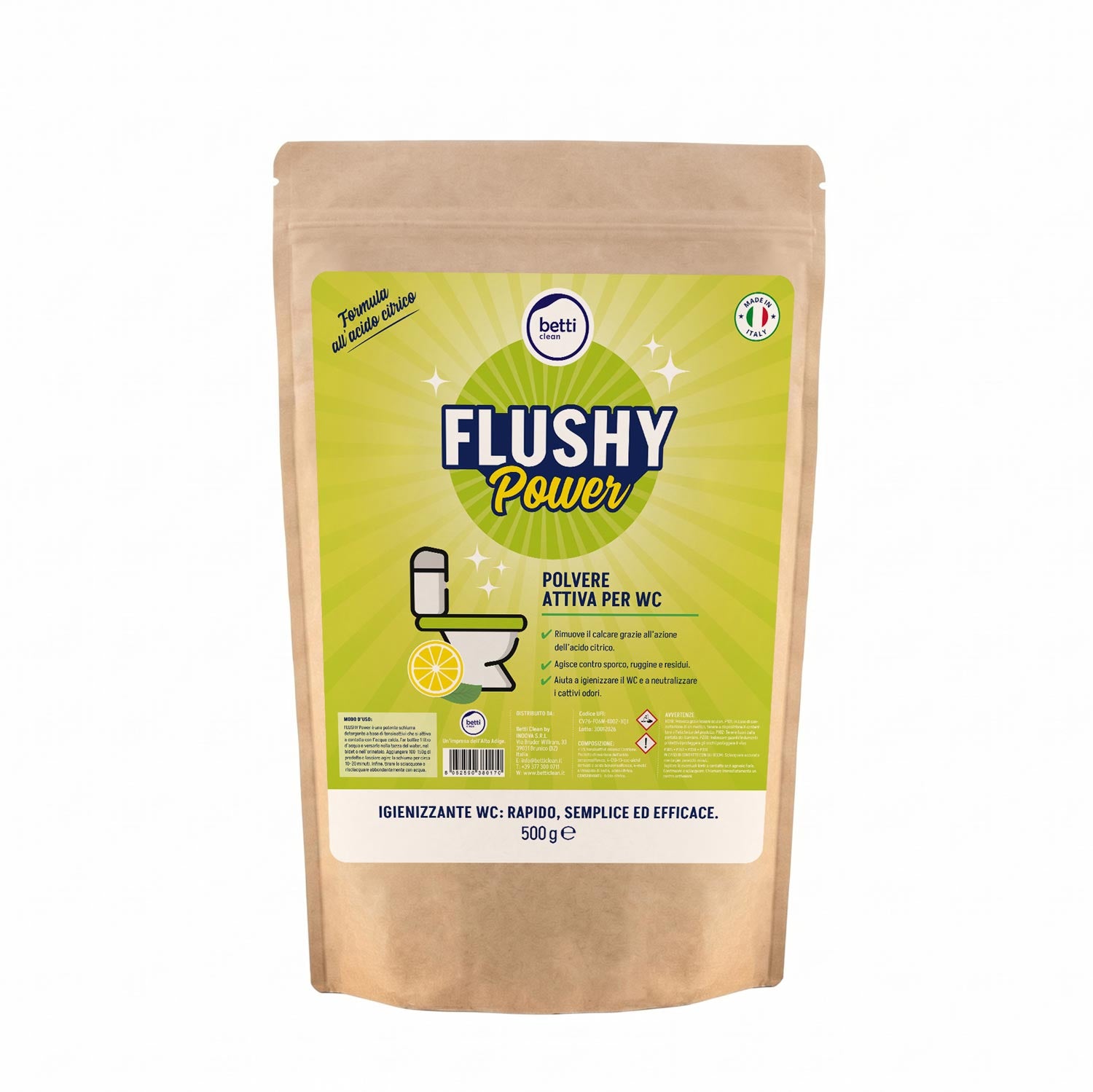 FLUSHY Power – Polvere igienizzante WC all’acido citrico