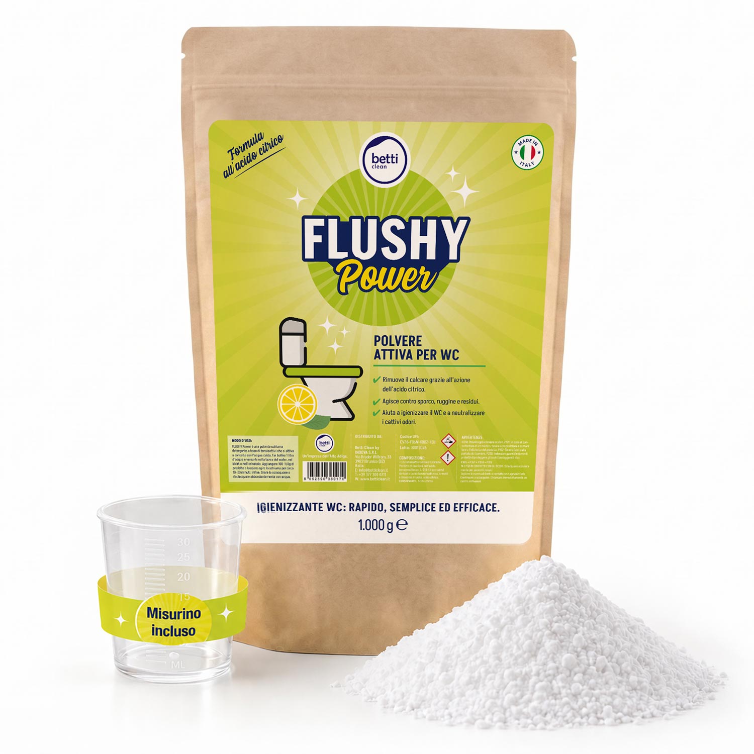 FLUSHY Power – Polvere igienizzante WC all’acido citrico