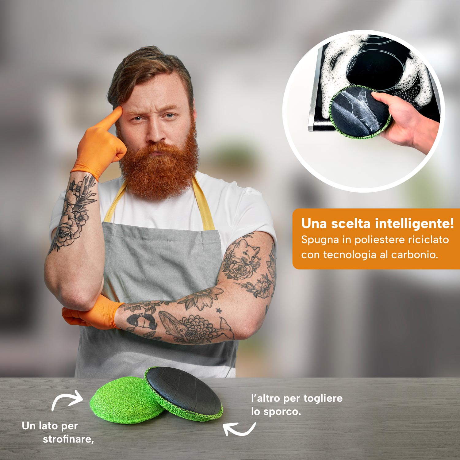 KIT completo ECO CLEAN Power 850g, spugna doppio lato + panno in bambù