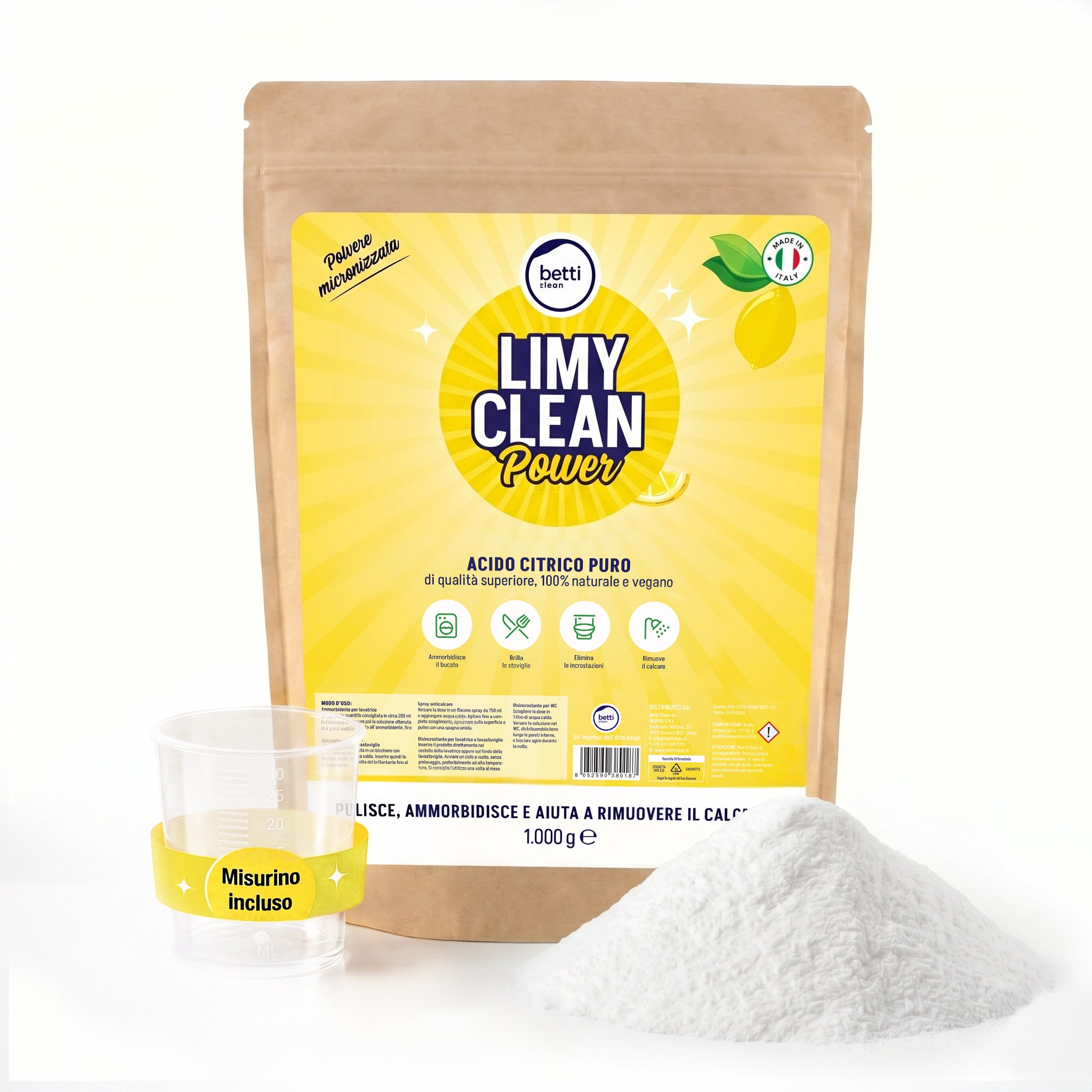 LIMY CLEAN Power – Acido citrico puro, ammorbidente e decalcificante naturale
