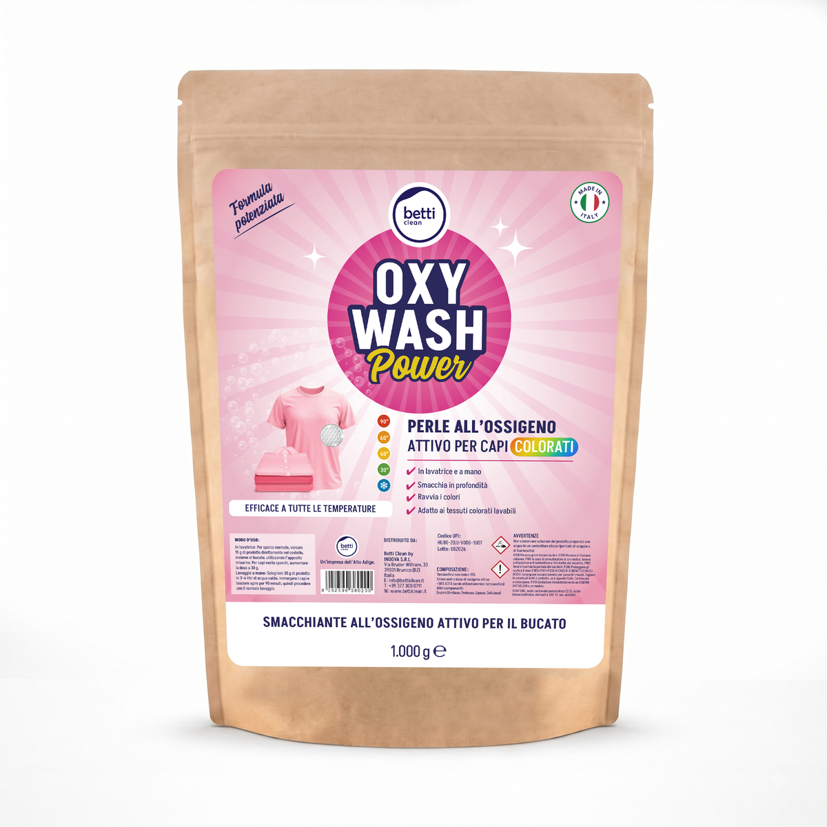 OXY WASH Power Colorati – Additivo smacchiante all’ossigeno attivo per un bucato pulito e brillante