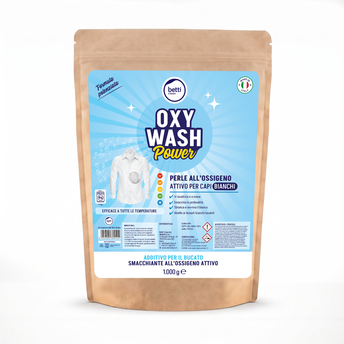 OXY WASH Power per capi bianchi – Additivo smacchiante all’ossigeno attivo per un bucato pulito e brillante
