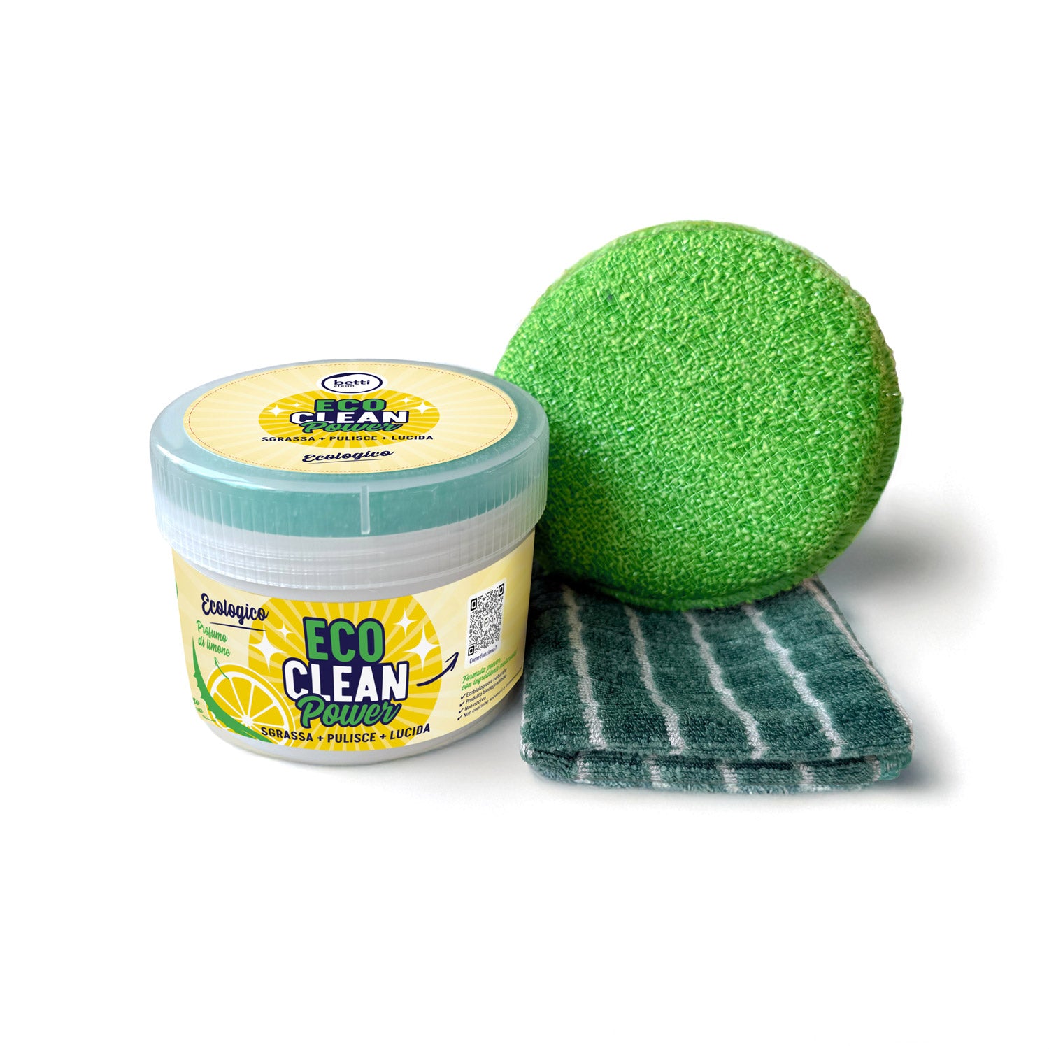 Kit completo ECO CLEAN Power 850g, spugna doppio lato + panno in bambù