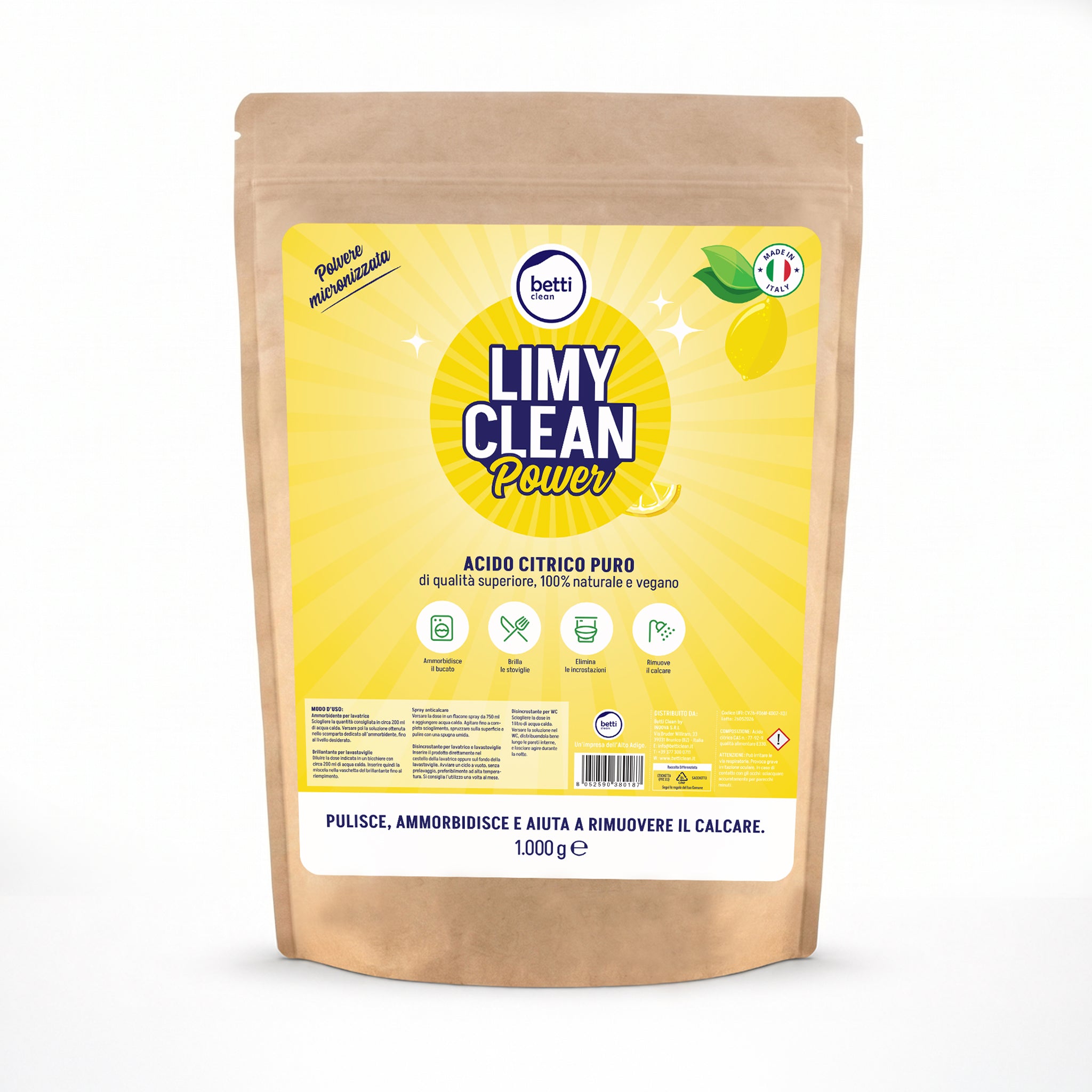 LIMY CLEAN Power – Acido citrico puro, ammorbidente e decalcificante naturale