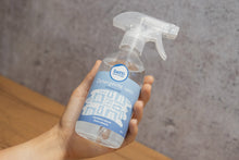 Carica l&#39;immagine nel visualizzatore di Gallery, bottiglia di detergente vetri con etichetta blu e spruzzino in mano